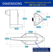 Kason 0058 Cylinder Locking Light Spring Latch, Roller Strike, Key for Walk-In Cooler/Freezer