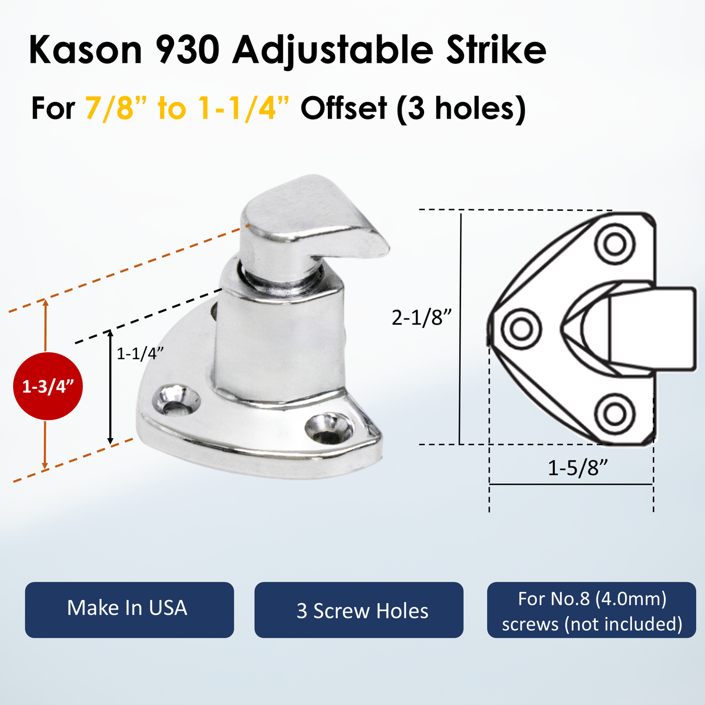 Kason 930 Trigger Action Polished Chrome Latch with Adjustable Strike, Made In USA for Reach-In Coolers/Refrigerators