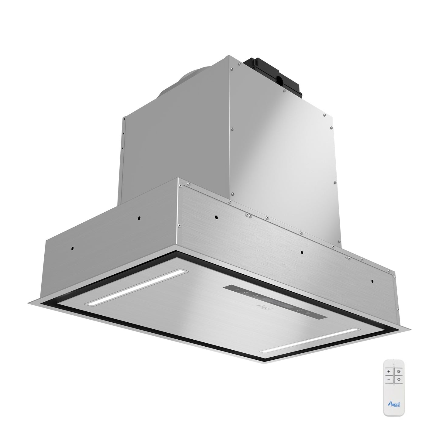 Awoco RH-BQ08-CR Flush Ceiling Mount Insert Island Range Hood, Stainless Steel 4 Speeds 1000 CFM, 8” Round Vent LED Lights Remote Control