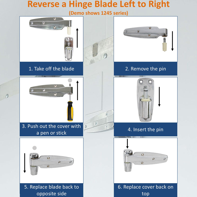 KASON 1248 Reversible Spring-Assisted Cam-Lift Hinge Chrome Finish for Walk-in Freezer Cooler Refrigerator