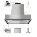Awoco RH-BQ08-CR Flush Ceiling Mount Insert Island Range Hood, Stainless Steel 4 Speeds 1000 CFM, 8” Round Vent LED Lights Remote Control