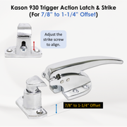 Kason 930 Trigger Action Polished Chrome Latch with Adjustable Strike, Made In USA for Reach-In Coolers/Refrigerators