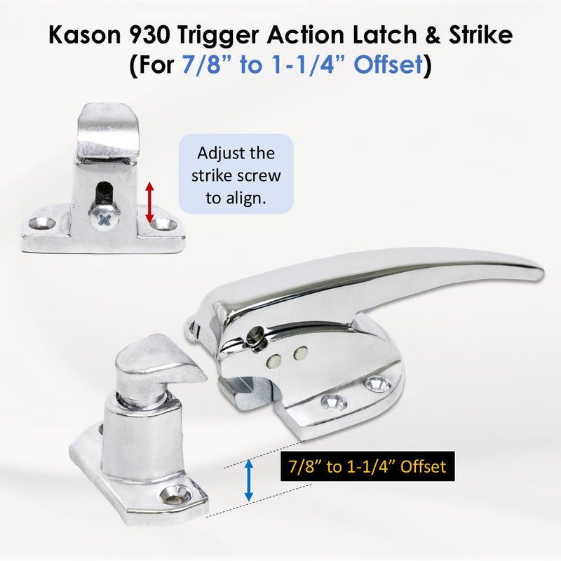 Kason 930 Trigger Action Polished Chrome Latch with Adjustable Strike, Made In USA for Reach-In Coolers/Refrigerators