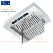 Awoco RH-IT08-GV 18.5”D Flush Ceiling Mount Split Insert Range Hood with Voice, Gesture, Touch, Remote Controls, 4-Speed 1000 CFM Stainless Steel Hood with 8” Round Vent LED Lights