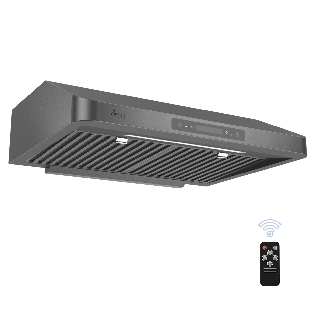 Awoco RH-UC7 30” Under Cabinet 7” High Stainless Steel Black Range Hood, 6 Speeds with Gesture Sensing Touch Control Panel, 900 CFM with Remote Control, 5W LED Light Bar