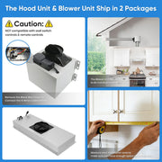 Awoco RH-IT08-M 14-1/2"D Super Quiet Split Insert Stainless Steel Range Hood, 4 Speeds with a 8" Blower Unit, 1000CFM, LED Lights