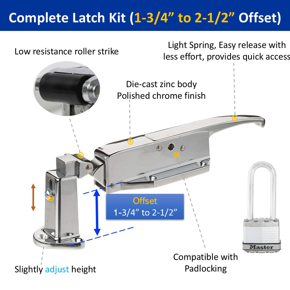 Kason 0058 Latch Complete Kit with Strike, Inside Release 481C Push Rod for 4" Thickness Walk-in Freezer & Cooler Doors