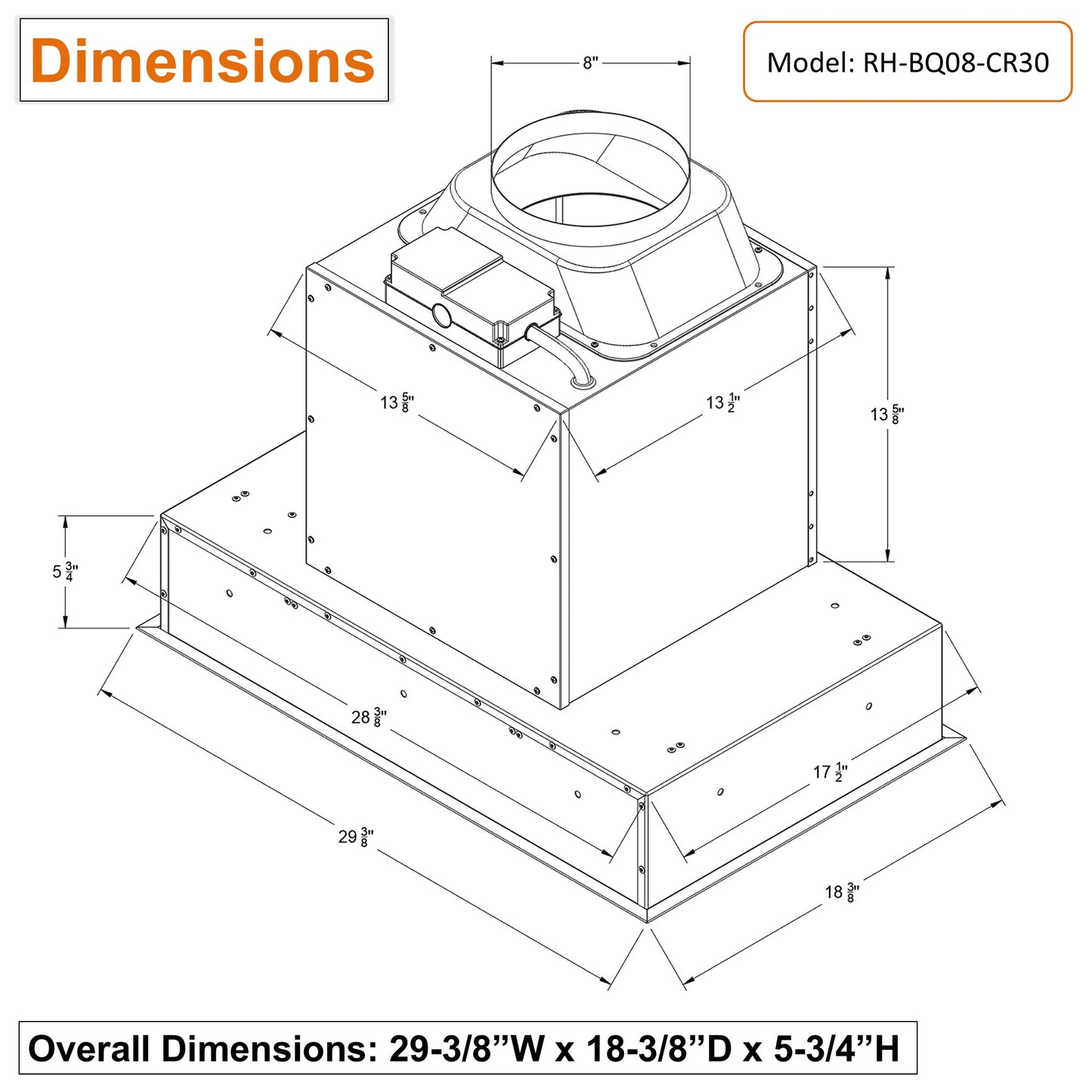 Awoco RH-BQ08-CR Flush Ceiling Mount Insert Island Range Hood, Stainless Steel 4 Speeds 1000 CFM, 8” Round Vent LED Lights Remote Control