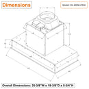 Awoco RH-BQ08-CR Flush Ceiling Mount Insert Island Range Hood, Stainless Steel 4 Speeds 1000 CFM, 8” Round Vent LED Lights Remote Control