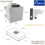 Awoco RH-IT08-GV 18.5”D Flush Ceiling Mount Split Insert Range Hood with Voice, Gesture, Touch, Remote Controls, 4-Speed 1000 CFM Stainless Steel Hood with 8” Round Vent LED Lights