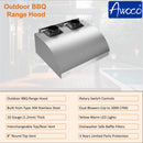 Awoco 48" Outdoor BBQ Vent Hood 18" High Type 304 Stainless Steel, 4 Speeds 2000 CFM, Dual Blowers, Adjustable LED Lights, 8” Round Top Vent