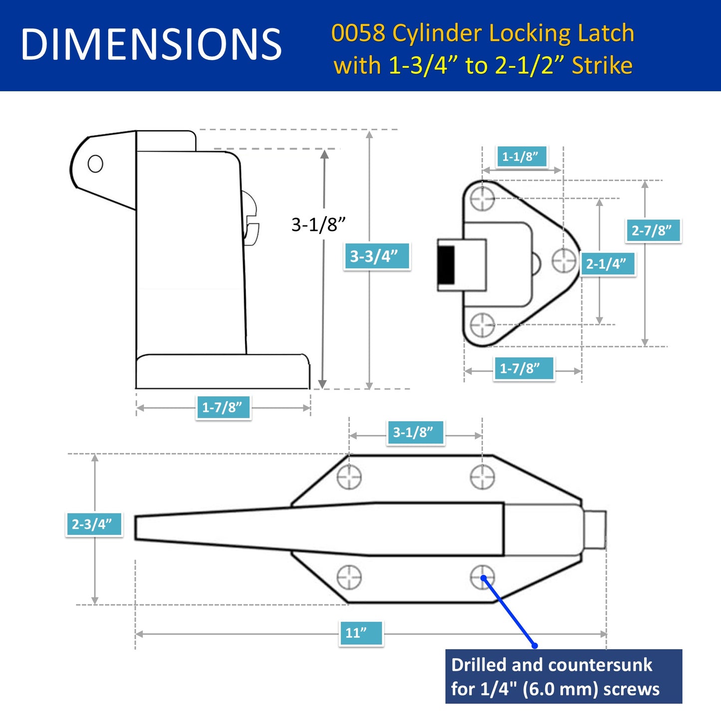 Kason 0058 Cylinder Locking Light Spring Latch, Roller Strike, Key for Walk-In Cooler/Freezer