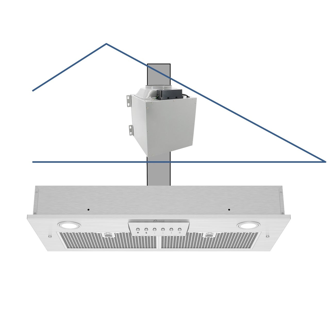 Awoco RH-IT08 11-3/4"D Super Quiet Split Insert Stainless Steel Range Hood, 4 Speeds with a 8” Blower Unit, 1000CFM, Mesh Filters, LED Lights