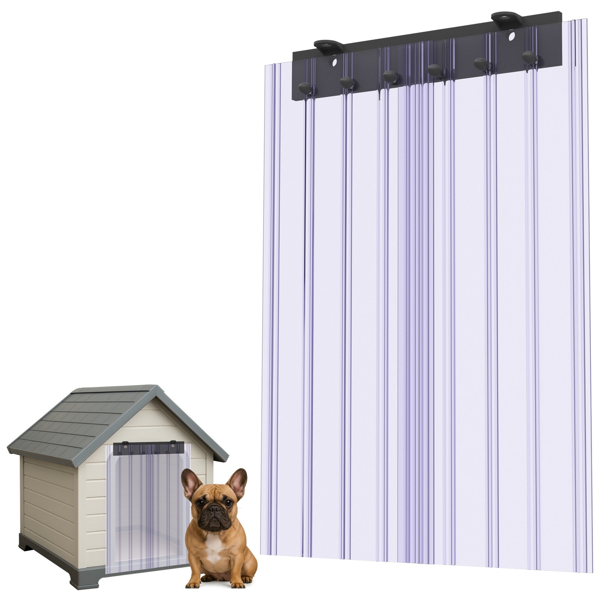 Awoco Pet Door Scratch-Resistant Flap Set 12" Wide, 0.198" Max Thick at Ribs, Clear PVC Strip with HTP Mounting Kit for Pet Doors, Weatherproof, Less Odor, Made in USA, Fits Doghouse & Cat Doors
