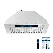 Awoco RH-BQ-V 11.75”D Built-in Insert Stainless Steel Range Hood, Kitchen Hood with 4-Speed Exhaust Fan, Voice, Gesture, Touch & Remote Controls, 6" Round Top Vent, 800 CFM, Dimmable LED Lights, Baffle Filters