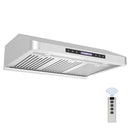 Awoco RH-S10-MS Under Cabinet Supreme 7” High Stainless Steel Range Hood, 4 Speeds with Gesture Sensing Touch Control Panel, 8” Round Top Vent, 1000 CFM with Remote Control & LED Lights
