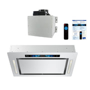 Awoco RH-IT06-GV 18.5”D Flush Ceiling Mount Split Insert Range Hood with Voice, Gesture, Touch, Remote Controls, 4-Speed 800 CFM Stainless Steel Hood with 6” Round Vent LED Lights