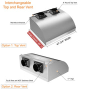Awoco 48" Outdoor BBQ Vent Hood 18" High Type 304 Stainless Steel, 4 Speeds 2000 CFM, Dual Blowers, Adjustable LED Lights, 8” Round Top Vent