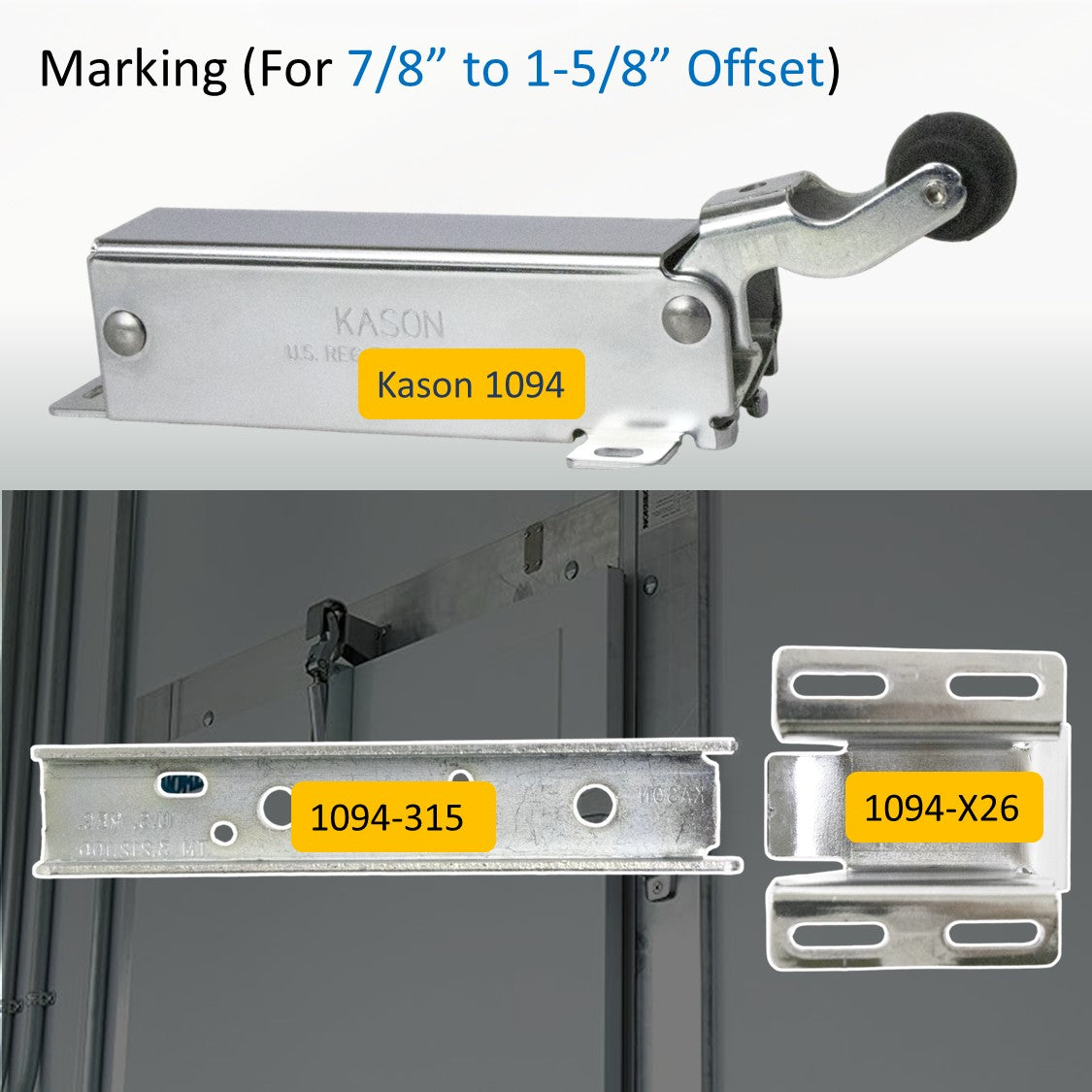 Kason 1094 Hydraulic Door Closer, Concealed or Exposed Mounting with Adjustable Wide Hook for Walk-In Coolers/Freezers