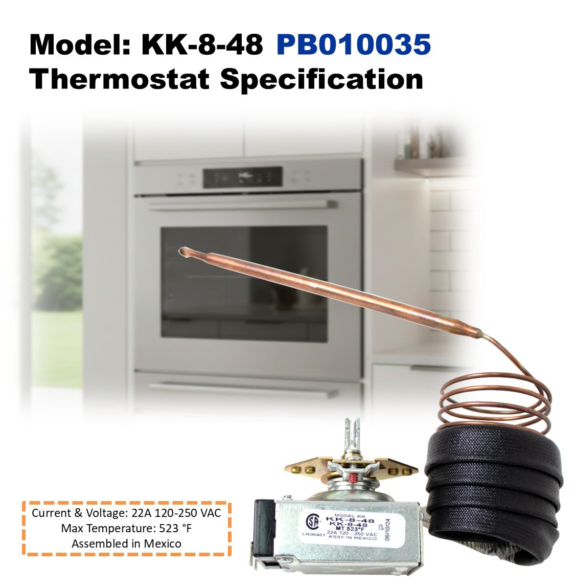 Robertshaw KK-8-48 LR36461 PB010035 Gas Range Stove Oven Thermostat 22A 120-250 VAC Max Temperature 523 °F for Awoco, Viking and Others, CSA approved