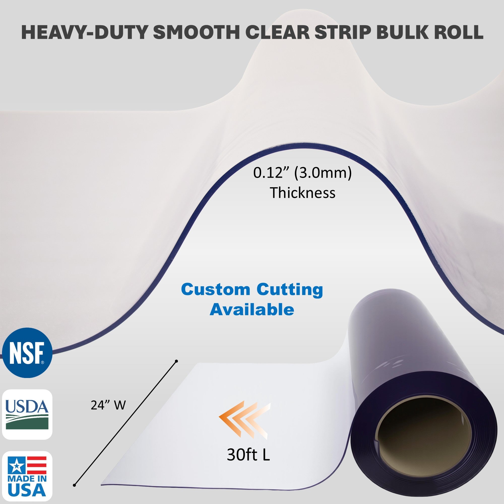 Aleco Clear-Flex II Vinyl Strip Curtain Bulk Roll – 24″ W × 0.12″ Thick × 30′ L | Heavy-Duty Smooth Clear PVC for Warehouse, Cold Storage – Low-Odor, Energy-Saving, USDA NSF Compliant, Made in USA