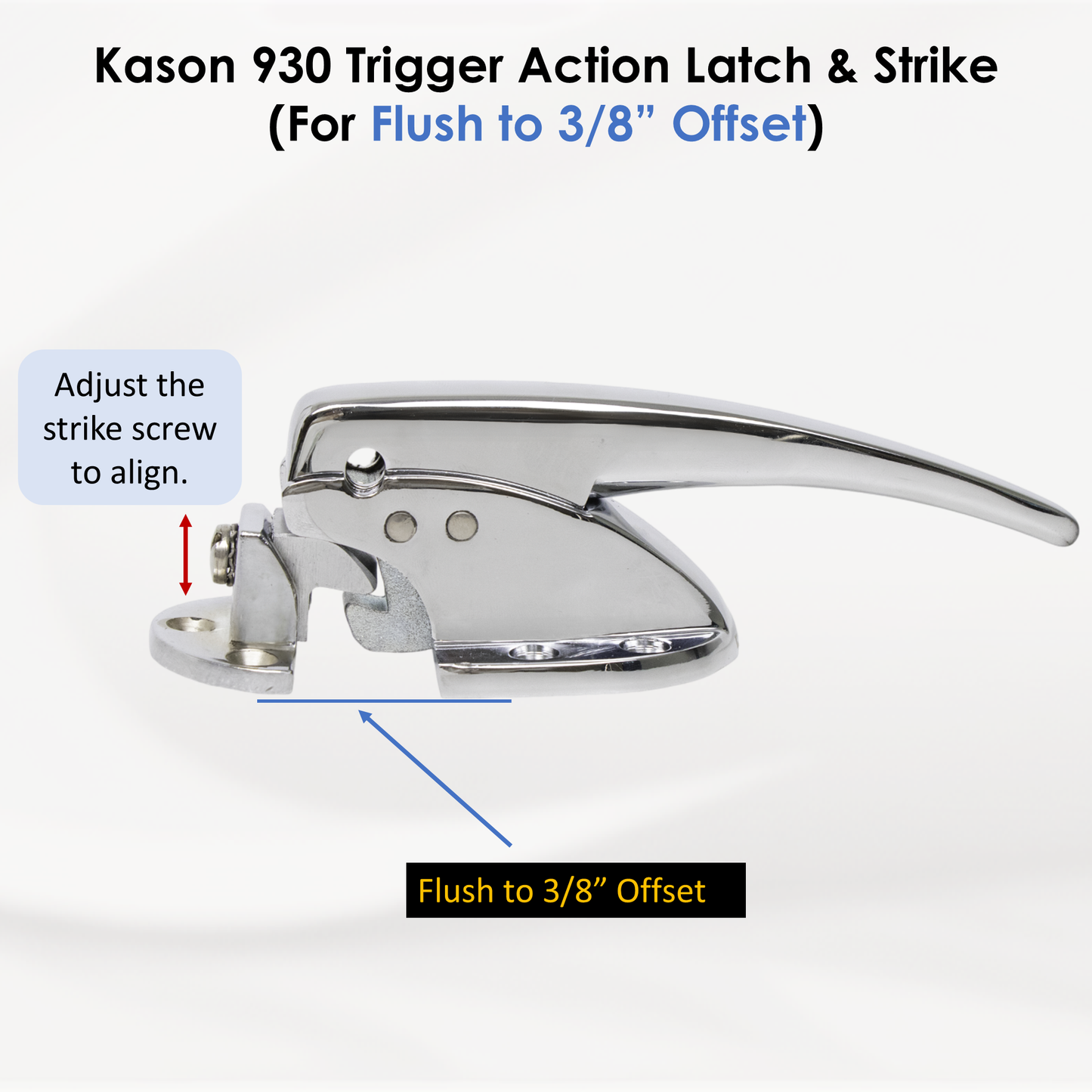 Kason 930 Trigger Action Polished Chrome Latch with Adjustable Strike, Made In USA for Reach-In Coolers/Refrigerators