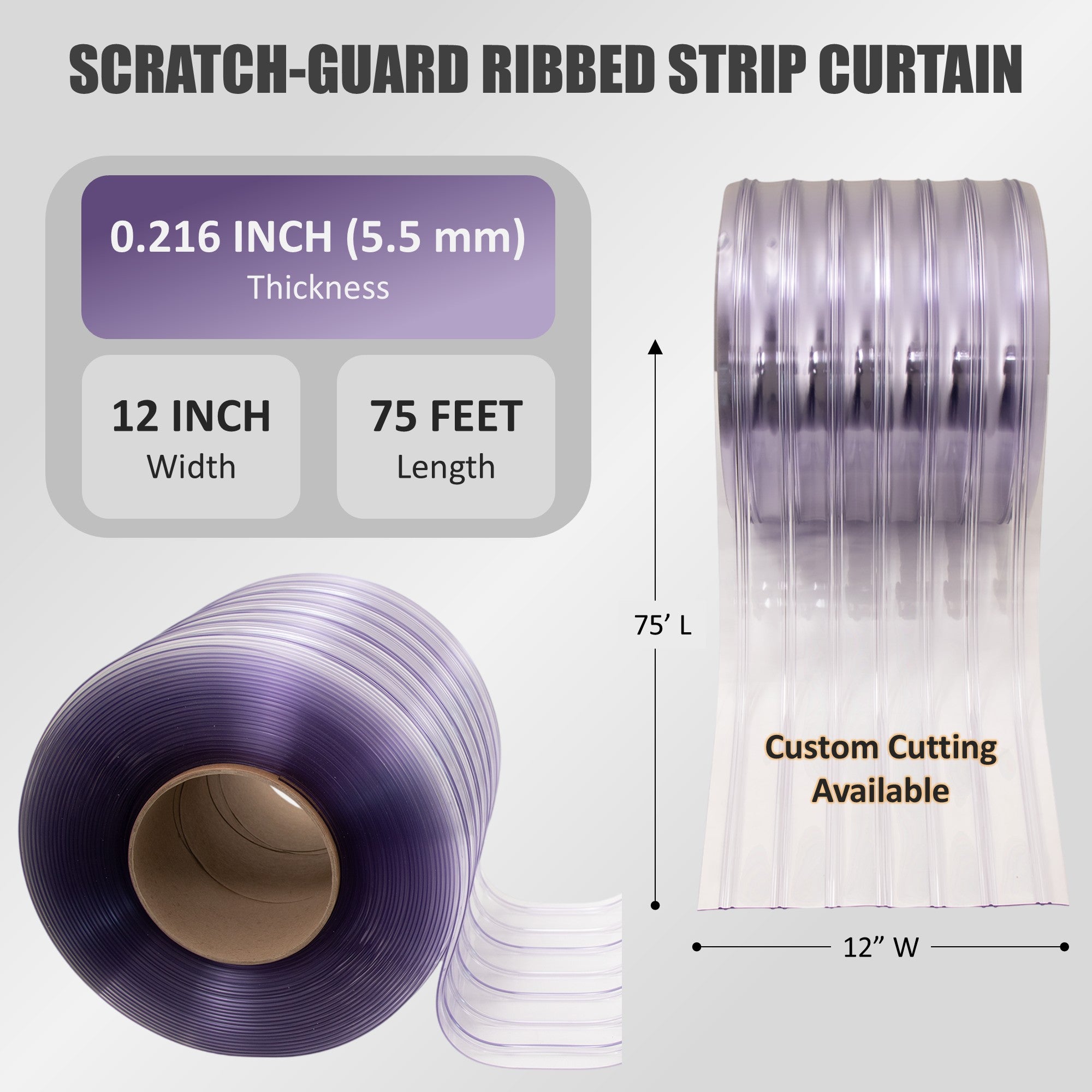 Aleco Clear-Flex II PVC Strip Roll, Ribbed Scratch-Resistant Door Curtain for Warehouse, Cold Storage,Oversized Opening, Energy-Saving, Made in USA