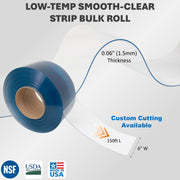 Vinyl Strip Roll 6in x 150ft - 0.06in Low-Temp Smooth Clear - Aleco