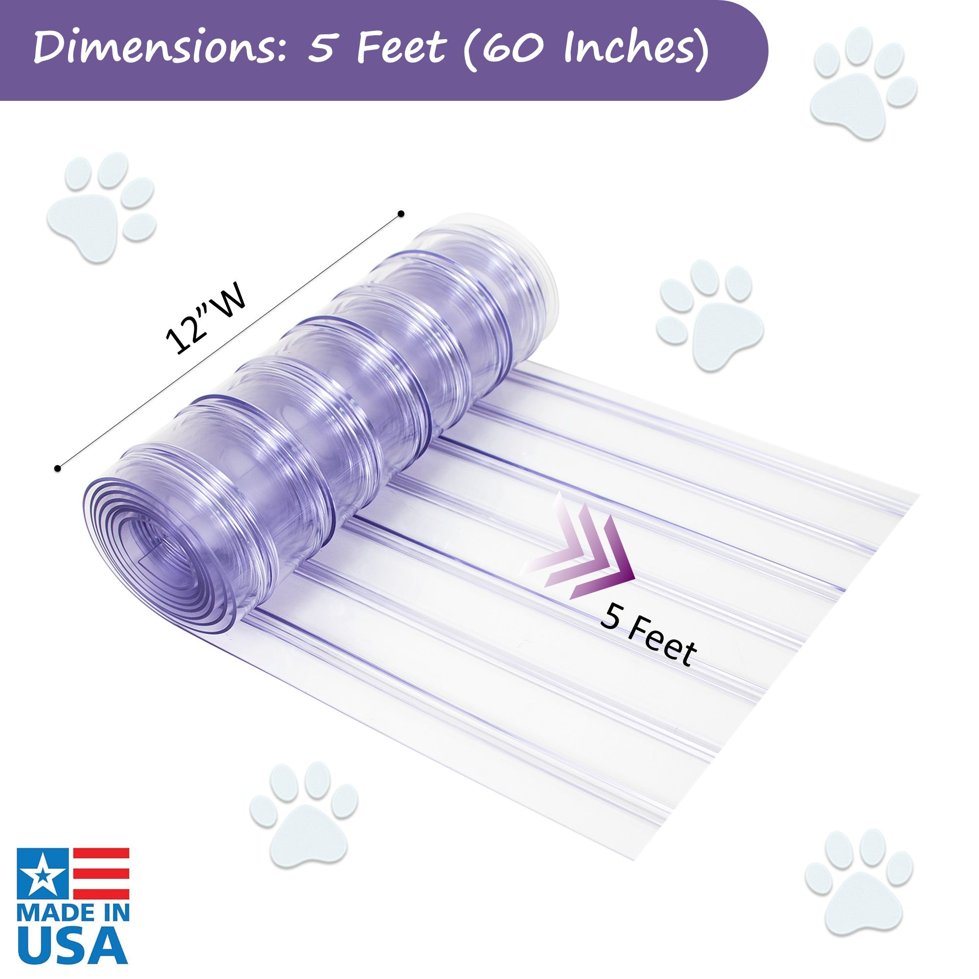 Awoco Pet Door Flap 12in x 5ft, 0.216" (5.5mm) Thick Clear PVC Vinyl Strip for Pet Doors, Weatherproof, Less Odor, Scratch-Resistant, Easy Cut and Install, Made in USA, Fits Doghouse & Cat Doors