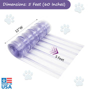 Awoco Pet Door Flap 12in x 5ft, 0.216" (5.5mm) Thick Clear PVC Vinyl Strip for Pet Doors, Weatherproof, Less Odor, Scratch-Resistant, Easy Cut and Install, Made in USA, Fits Doghouse & Cat Doors