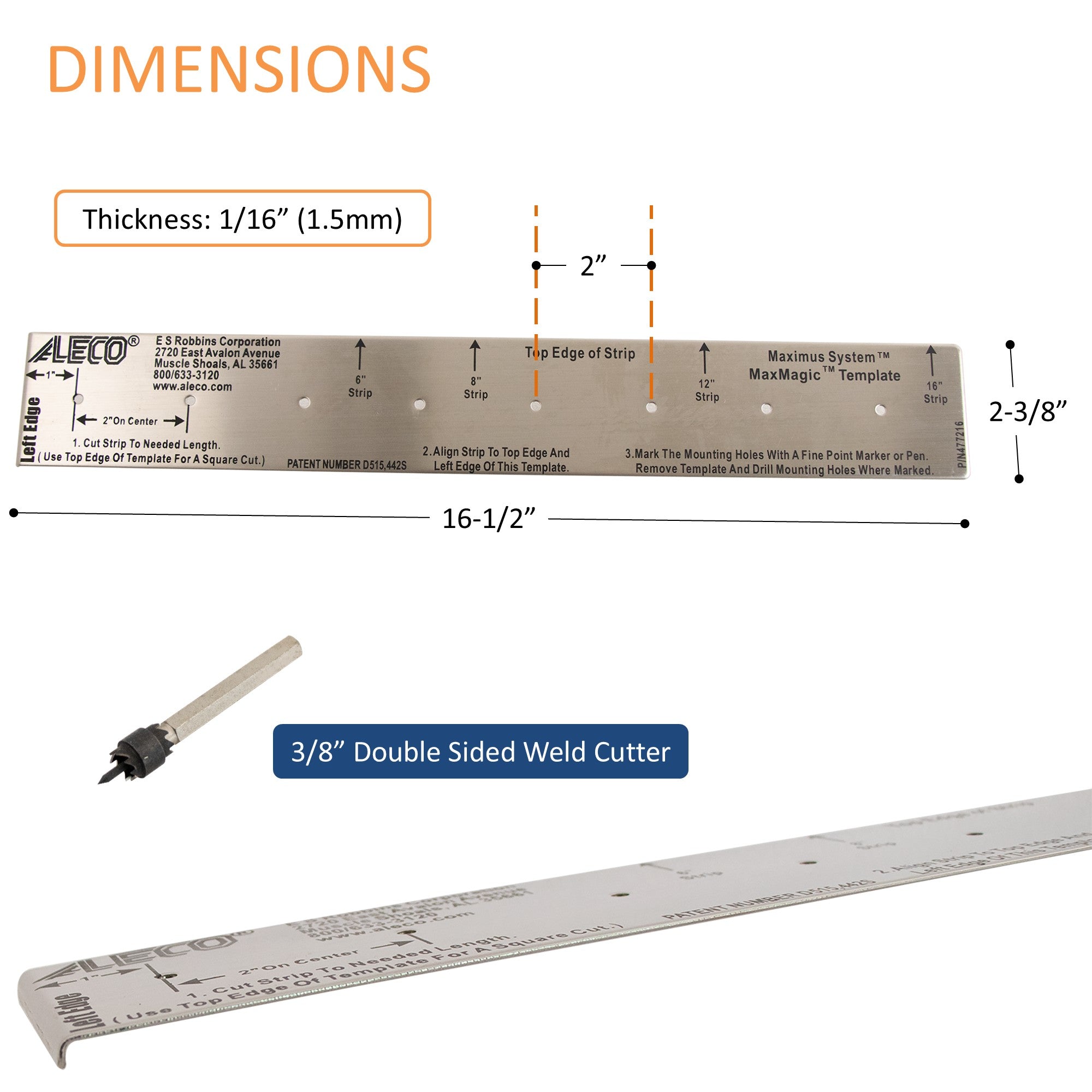 Aleco 477217 Stainless Steel MaxMagic Template Kit, 16-1/2"L x 2-3/8"W, for Simplifying the Process of Cutting Bulk Roll into Strips