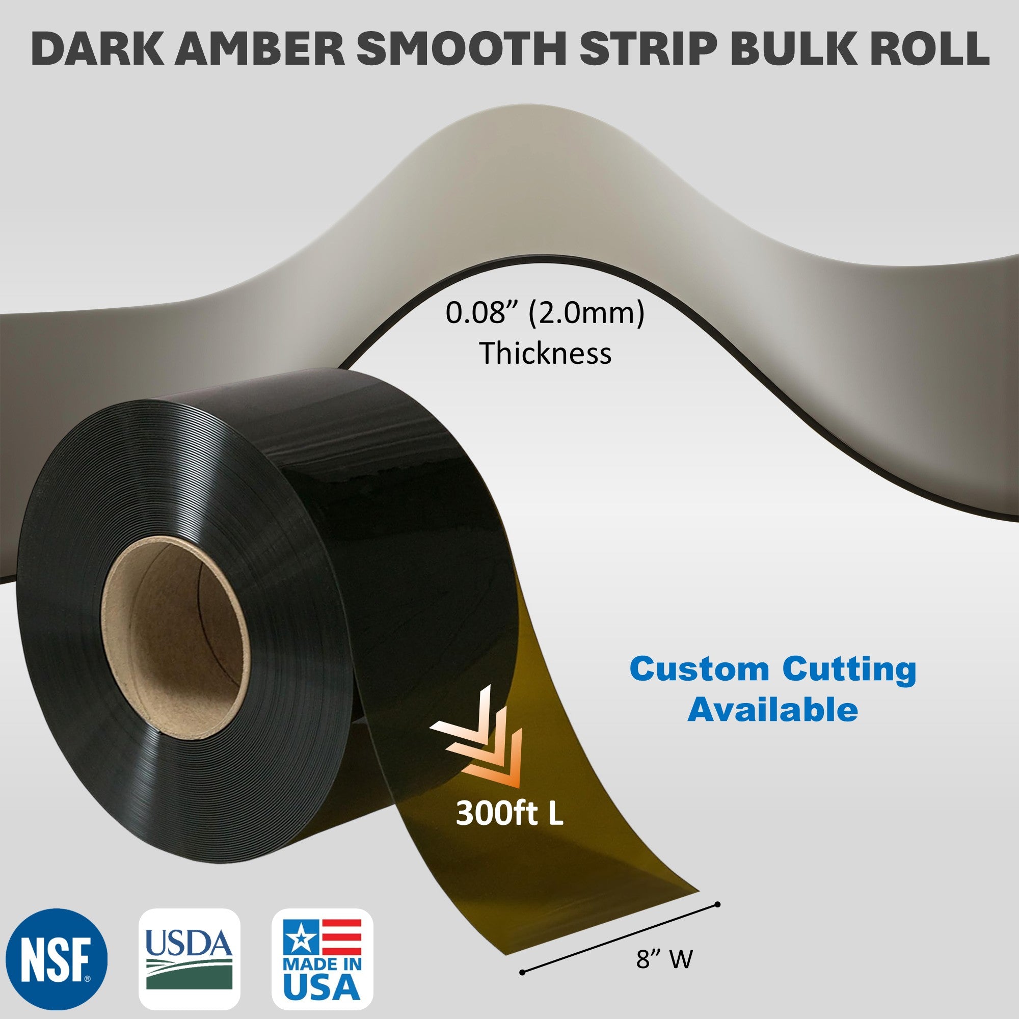 Aleco Clear-Flex II Vinyl Roll, 8" W x 0.080" T x 300' L, Dark Amber, Smooth, for Welding Screens or Sight Barriers, Indoor/Outdoor Use, -10°F to 150°F, Made in USA