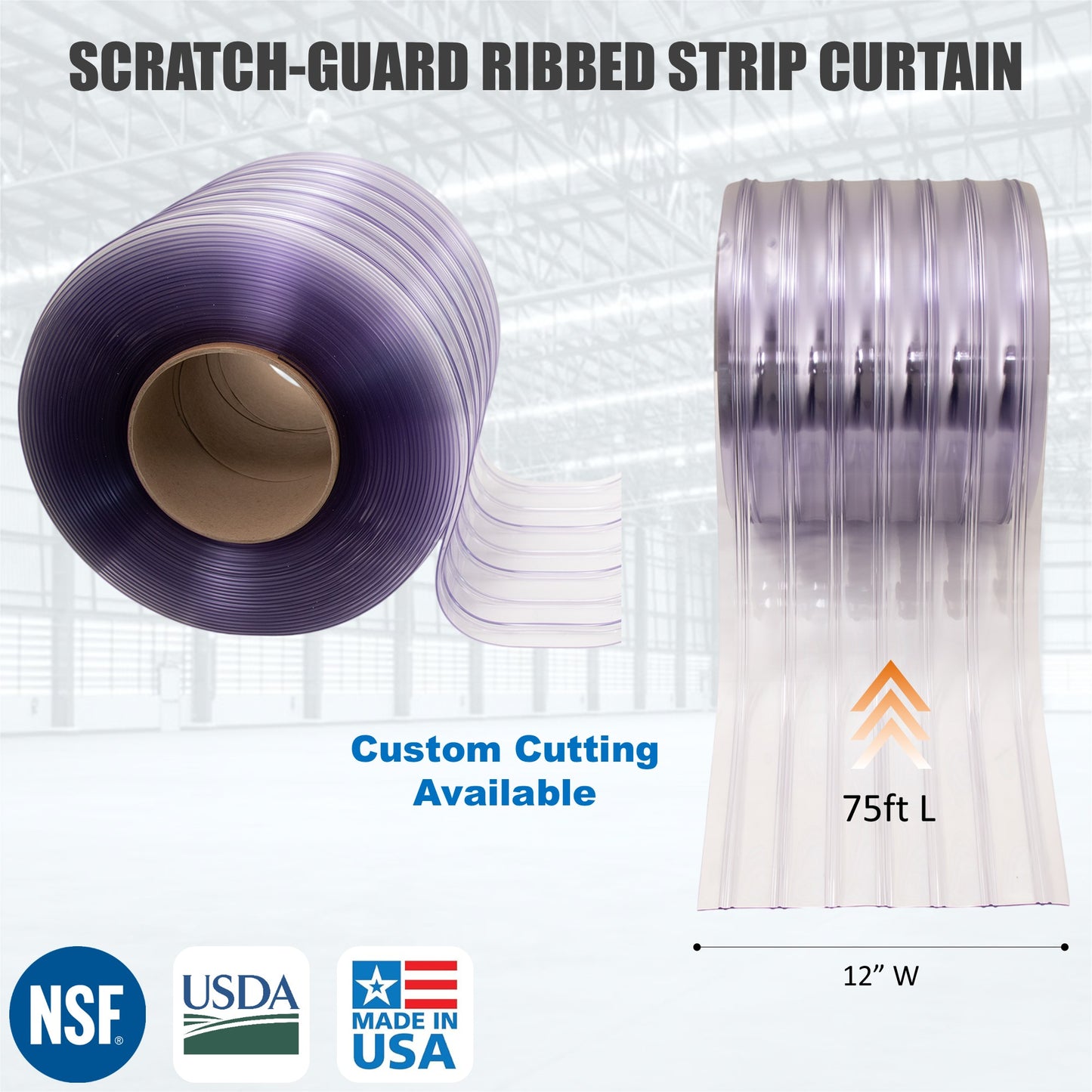 Aleco Clear-Flex II PVC Strip Roll, Ribbed Scratch-Resistant Door Curtain for Warehouse, Cold Storage,Oversized Opening, Energy-Saving, Made in USA