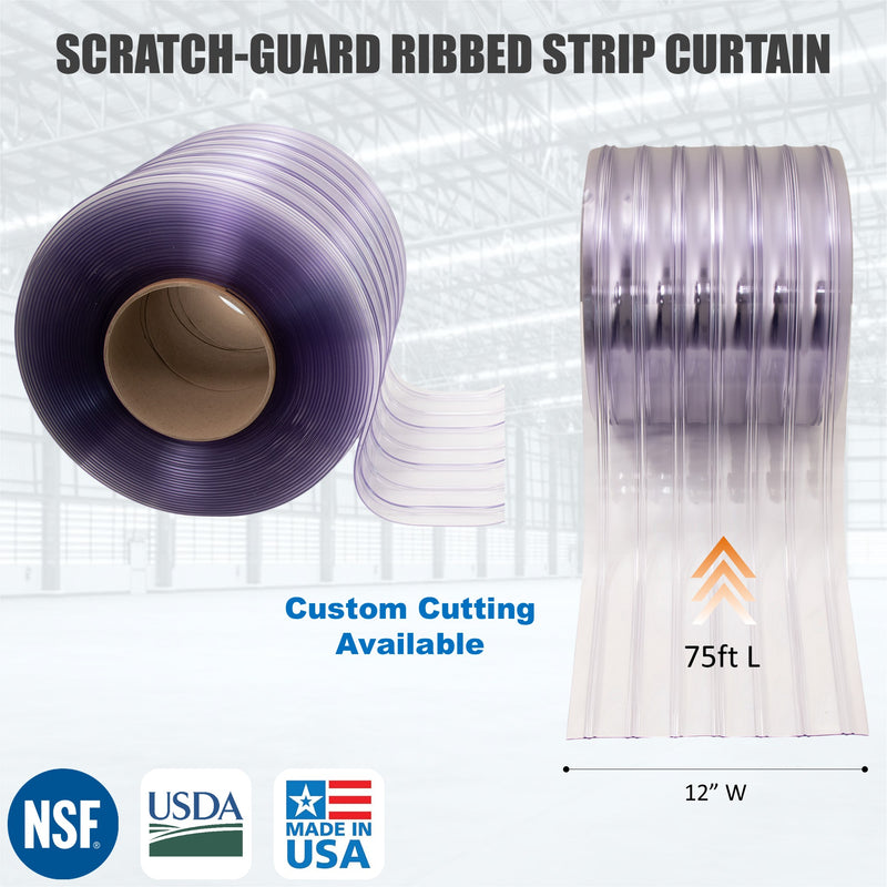 Aleco Clear-Flex II PVC Strip Roll, Ribbed Scratch-Resistant Door Curtain for Warehouse, Cold Storage,Oversized Opening, Energy-Saving, Made in USA