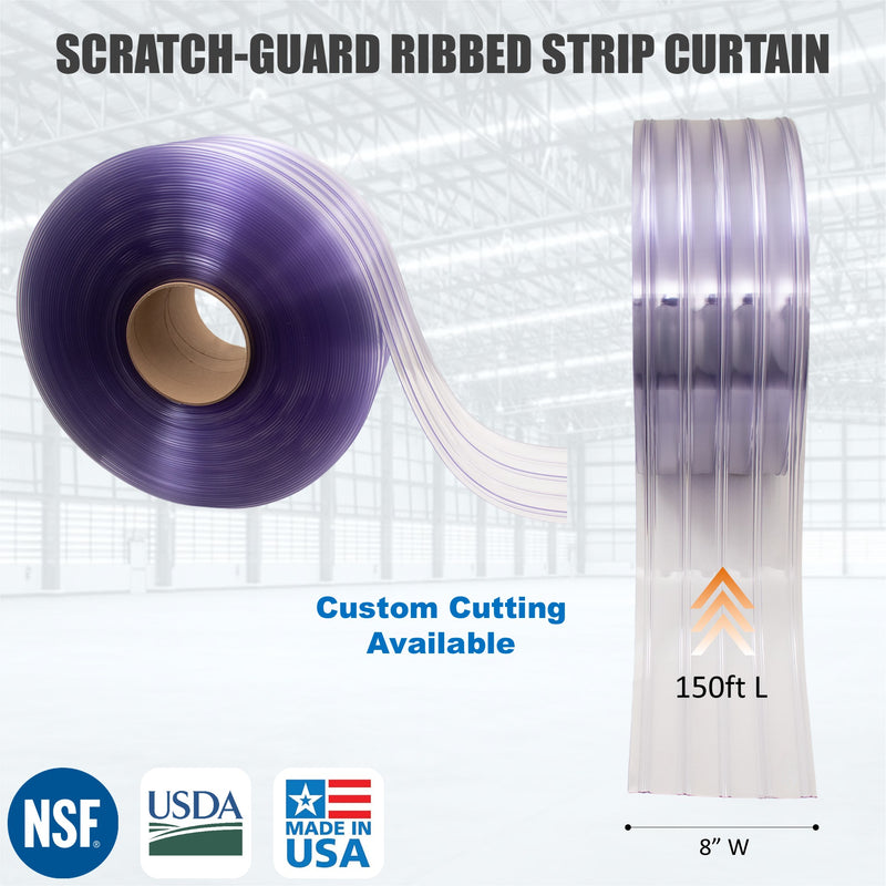 Aleco Clear-Flex II PVC Strip Roll, Ribbed Scratch-Resistant Door Curtain for Warehouse, Cold Storage,Oversized Opening, Energy-Saving, Made in USA