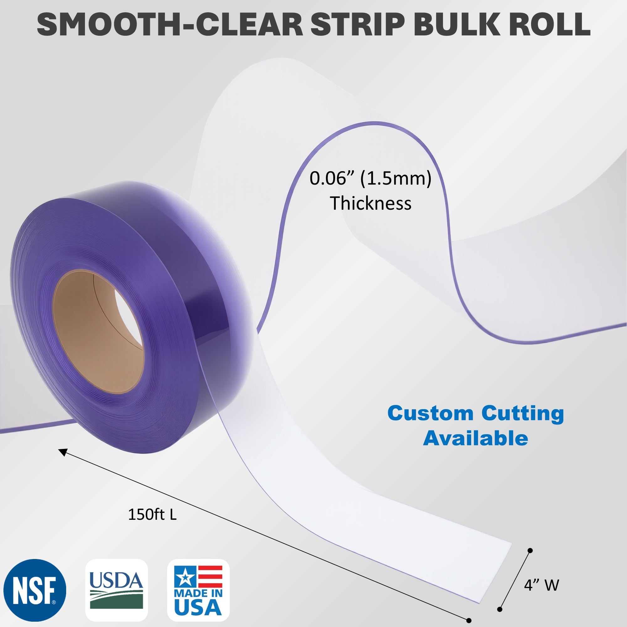 Aleco Clear-Flex II Vinyl Bulk Roll – 150ft, 0.06" Thick | Smooth Clear PVC Strip Replacement Roll for Warehouse, Garage, Cooler – Weather Resistant, Energy Saving, USDA NSF, Made in USA