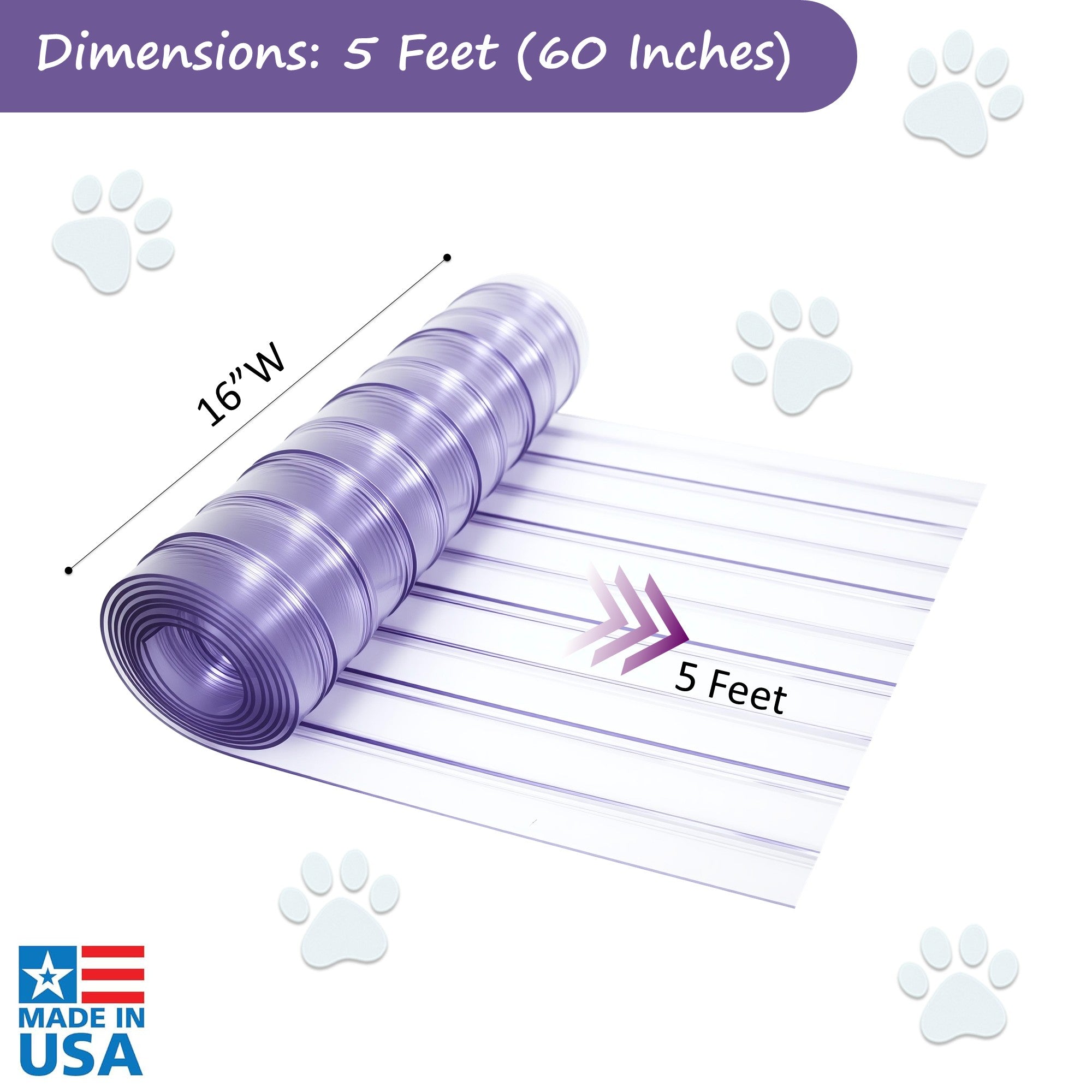 Awoco Pet Door Flap 16in x 5ft, 0.229" (5.8mm) Thick Clear PVC Vinyl Strip for Pet Doors, Weatherproof, Less Odor, Scratch-Resistant, Easy Cut and Install, Made in USA, Fits Doghouse & Cat Doors