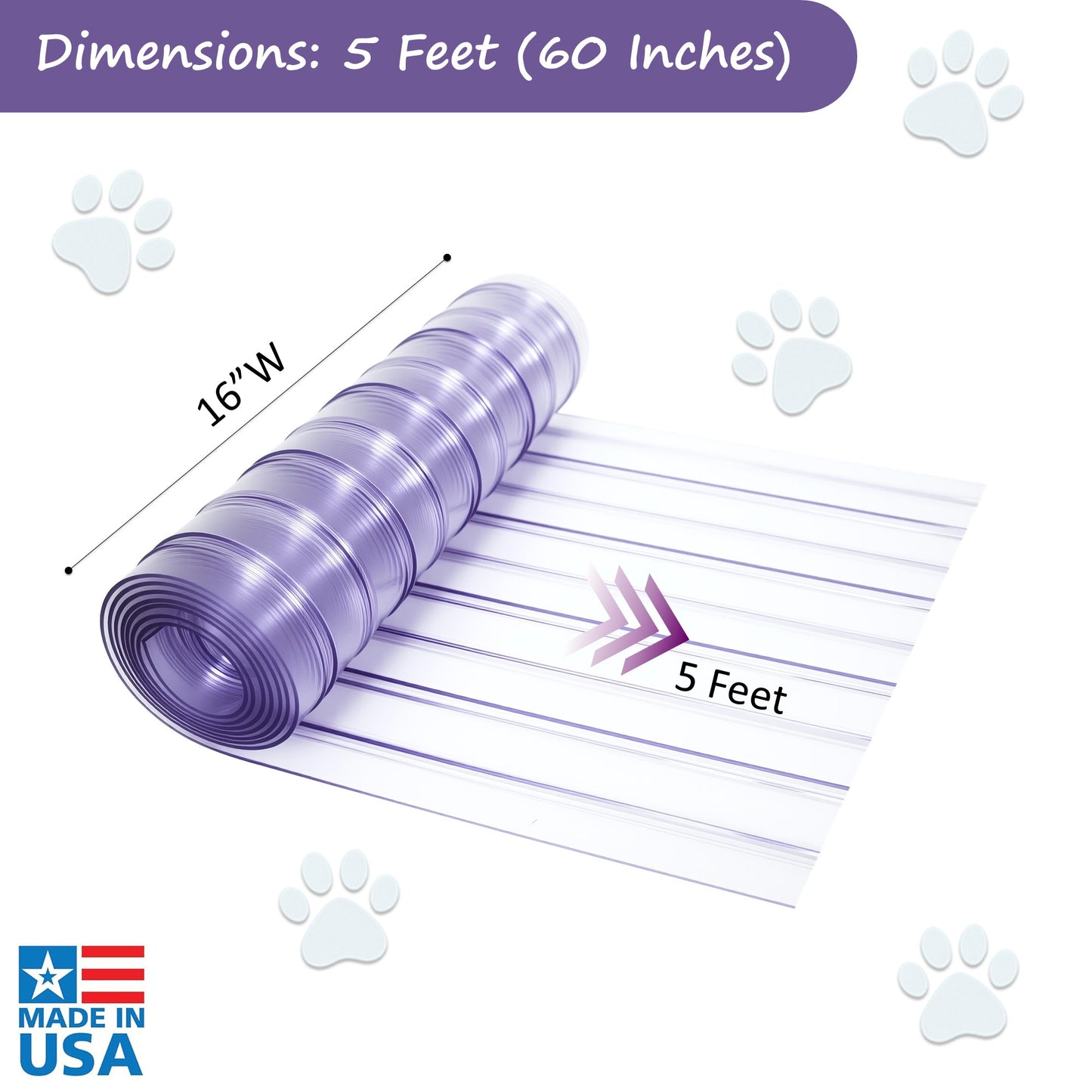 Awoco Pet Door Flap 16in x 5ft, 0.229" (5.8mm) Thick Clear PVC Vinyl Strip for Pet Doors, Weatherproof, Less Odor, Scratch-Resistant, Easy Cut and Install, Made in USA, Fits Doghouse & Cat Doors