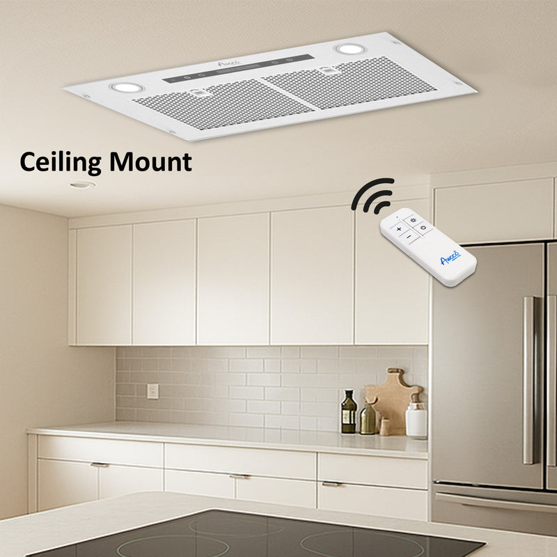 Awoco RH-IT06-R Ceiling Mount 14-1/2”D Super Quiet Split Stainless Steel Range Hood, 4-Speed, 800 CFM, Mesh Filters, Remote Control with 6” Blower
