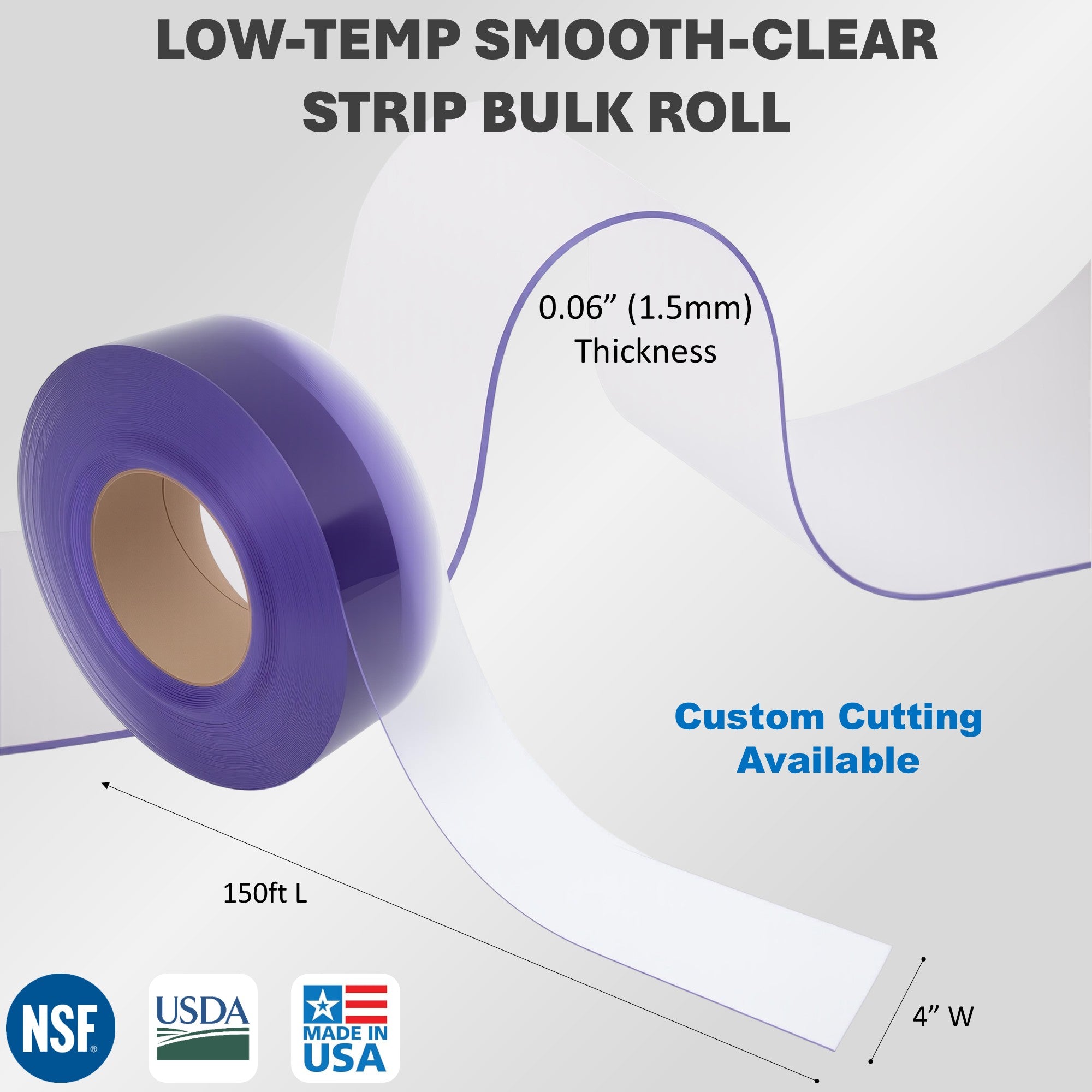 Vinyl Strip Roll 4in x 150ft - 0.06in Low-Temp Smooth Clear - Aleco