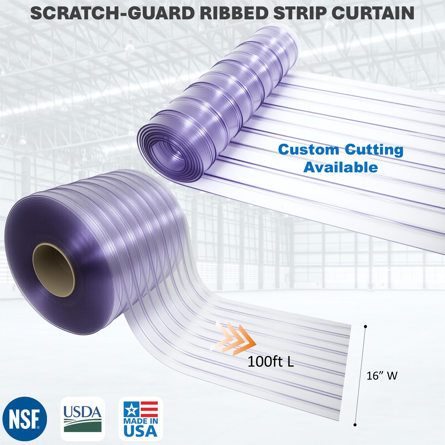 Aleco Clear-Flex II PVC Strip Roll, Ribbed Scratch-Resistant Door Curtain for Warehouse, Cold Storage,Oversized Opening, Energy-Saving, Made in USA