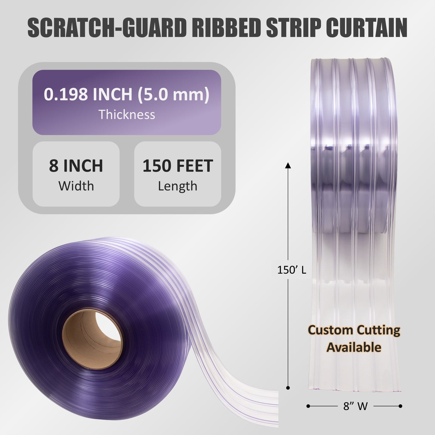 Aleco Clear-Flex II PVC Strip Roll, Ribbed Scratch-Resistant Door Curtain for Warehouse, Cold Storage,Oversized Opening, Energy-Saving, Made in USA