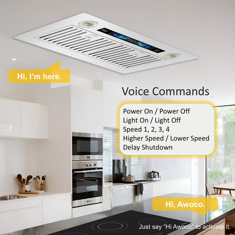Awoco RH-IT06-V Ceiling Insert Mount Split Quiet Range Hood with Voice, Gesture, Touch, Remote Control, 800 CFM Kitchen Hood with 4-Speed Exhaust Fan, Stainless Steel Stove Hood with 6" Blower, LED Lights
