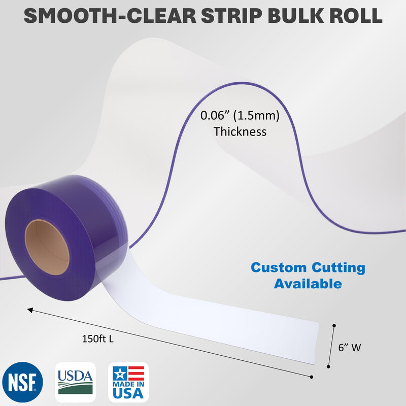 Aleco Clear-Flex II Vinyl Bulk Roll – 150ft, 0.06" Thick | Smooth Clear PVC Strip Replacement Roll for Warehouse, Garage, Cooler – Weather Resistant, Energy Saving, USDA NSF, Made in USA