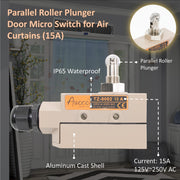 Awoco TZ-6002 Heavy Duty Commercial Door Micro Switch with Parallel Roller Plunger for Sliding Doors/Windows for Air Curtains, 250V IP 65 Limit Switch Type NO and Type NC