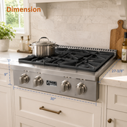 Awoco 30" Professional Stainless Steel Gas Cooktop Gas Rangetop | 48000 BTU, 4 Burners, LPG/NG Convertible, Cast Iron Grates, Zinc Alloy Knobs, ETL Certified