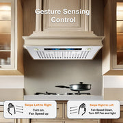 Awoco RH-BQ-V 11.75”D Built-in Insert Stainless Steel Range Hood, Kitchen Hood with 4-Speed Exhaust Fan, Voice, Gesture, Touch & Remote Controls, 6" Round Top Vent, 800 CFM, Dimmable LED Lights, Baffle Filters