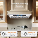 Awoco RH-BQ-XV Built-in Insert Stainless Steel Range Hood, Kitchen Hood with 4-Speed Exhaust Fan, Voice, Gesture, Touch & Remote Controls, 6" Round Top Vent, 800 CFM, Dimmable LED Lights, Baffle Filters