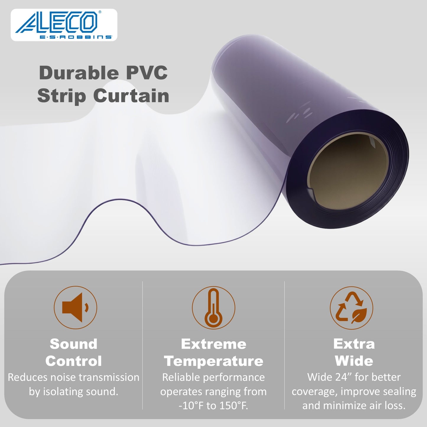 Aleco Clear-Flex II Vinyl Strip Curtain Bulk Roll – 24″ W × 0.12″ Thick × 30′ L | Heavy-Duty Smooth Clear PVC for Warehouse, Cold Storage – Low-Odor, Energy-Saving, USDA NSF Compliant, Made in USA