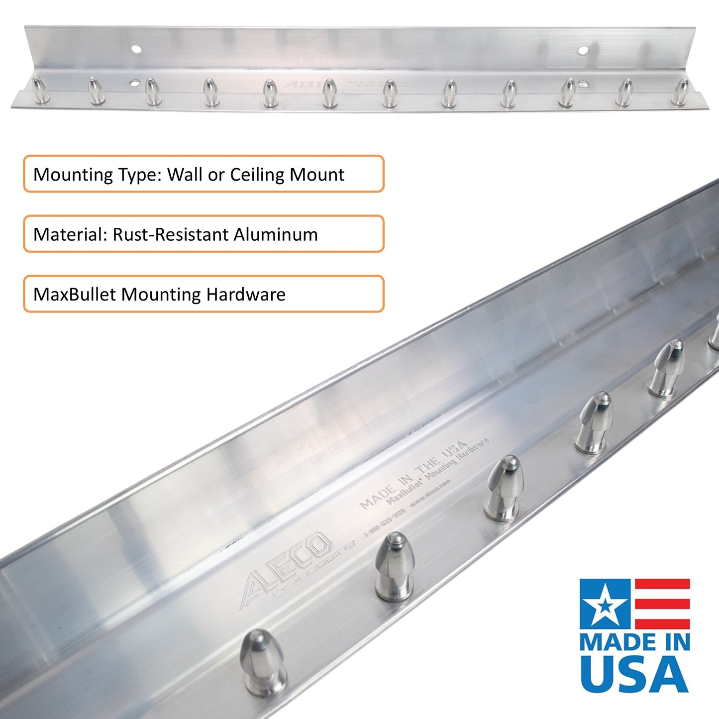 Aleco Aluminum Strip Door MaxBullet Mounting Hardware – Boltless Snap-On Hardware, Wall or Ceiling Mount, Rust-Resistant, Fast Install, Universal Fit for Vinyl Strips, NSF/USDA Compliant